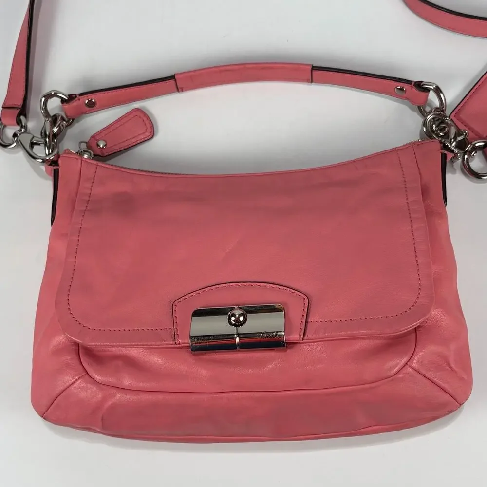 VTG Coach Kristin Leather Crossbody Bag Pink Shoulder Bag Hobo Purse Zip F22308